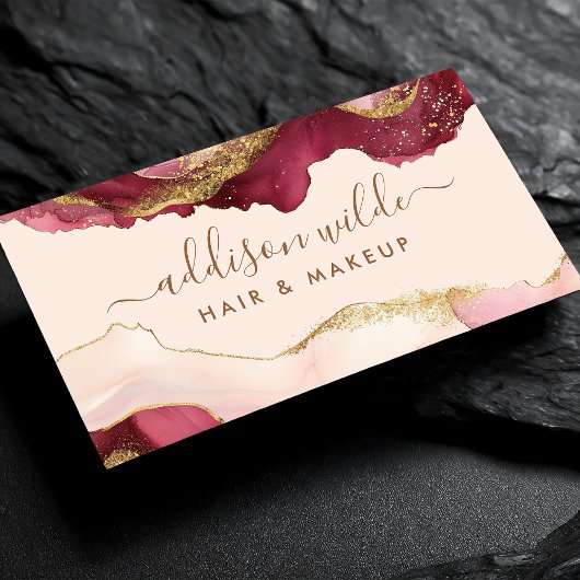 Elegant Blush Pink Gold Glitter Marble Agate 名刺