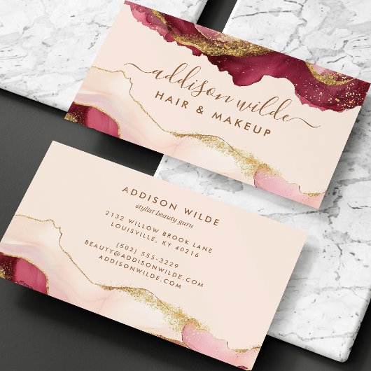 Elegant Blush Pink Gold Glitter Marble Agate 名刺