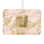 Elegant Blush Pink Gold Marble Monogram カーエアーフレッシュナー (正面)