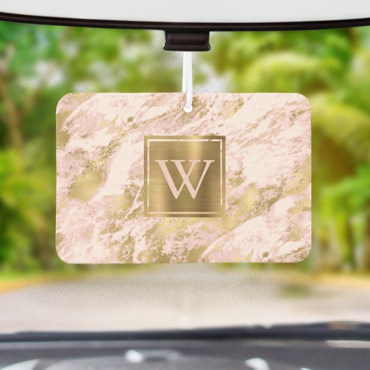 Elegant Blush Pink Gold Marble Monogram カーエアーフレッシュナー