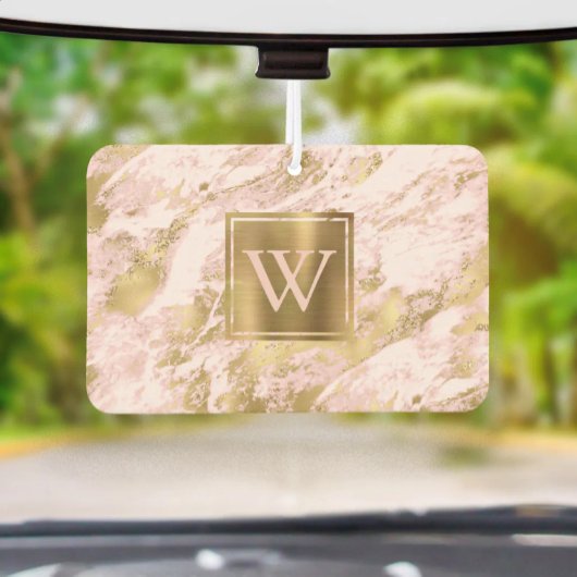 Elegant Blush Pink Gold Marble Monogram カーエアーフレッシュナー