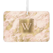 Elegant Blush Pink Gold Marble Monogram カーエアーフレッシュナー (裏面)