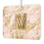 Elegant Blush Pink Gold Marble Monogram カーエアーフレッシュナー (左)