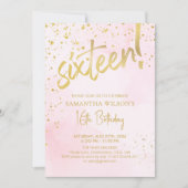 Elegant Blush Pink & Gold Sixteen Birthday 招待状 (正面)
