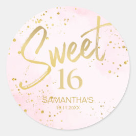 Elegant Blush Pink & Gold Sweet 16 Birthday ラウンドシール