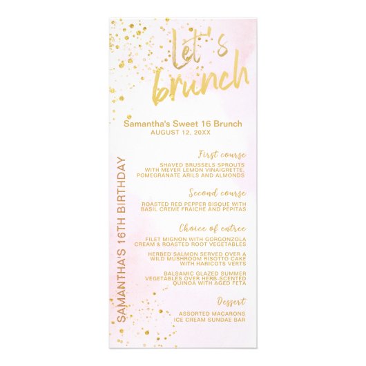 Elegant Blush Pink & Gold Sweet 16 Menu  ラックカード (正面)