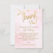 Elegant Blush Pink & Gold Sweet 16 Thank You Card サンキューカード (正面)