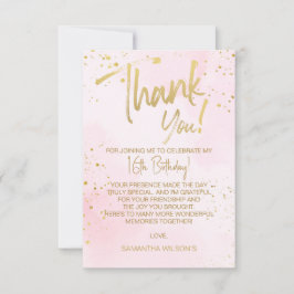 Elegant Blush Pink & Gold Sweet 16 Thank You Card サンキューカード