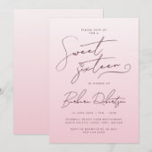 Elegant Blush Pink Gradient Script Sweet Sixteen 招待状 (正面/裏面)