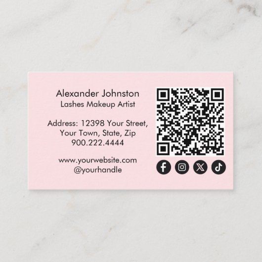 Elegant Blush Pink Lash Makeup Artist QR Code 名刺 (裏面)