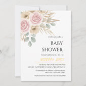 Elegant Blush Pink & Neutral Floral Baby Shower  招待状 (正面)