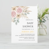 Elegant Blush Pink & Neutral Floral Baby Shower  招待状 (スタンド正面)