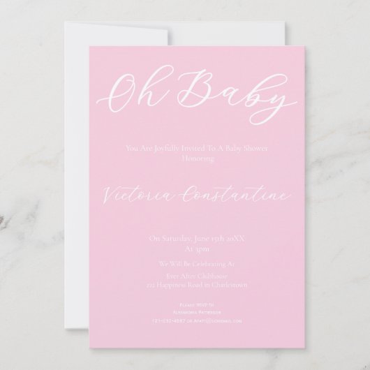 Elegant Blush Pink Oh Baby Shower Invitation 招待状 (正面)