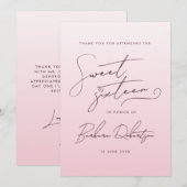 Elegant Blush Pink Ombre Script Sweet Sixteen  サンキューカード (正面/裏面)