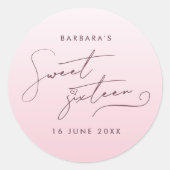 Elegant Blush Pink Ombre Script Sweet Sixteen ラウンドシール (正面)