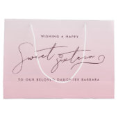 Elegant Blush Pink Ombre Script Sweet Sixteen  ラージペーパーバッグ (裏面)