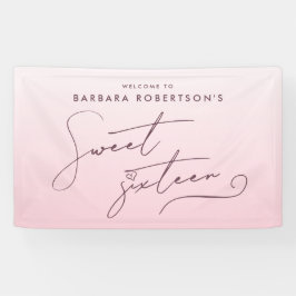 Elegant Blush Pink Ombre Script Sweet Sixteen 横断幕