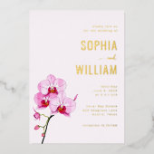 Elegant Blush Pink Orchid Wedding Invitation 箔招待状 (正面)