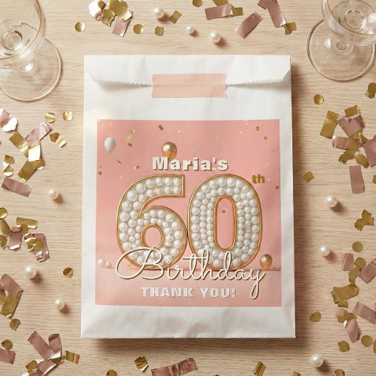 Elegant Blush Pink Pearl And Gold 60th Birthday フェイバーバッグ