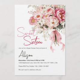 Elegant Blush Pink Peony Floral Sweet Sixteen 招待状