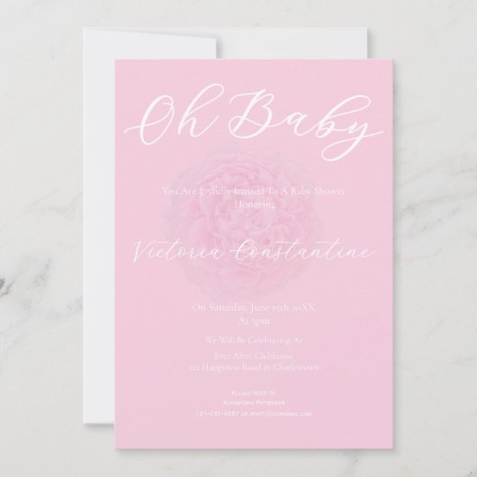 Elegant Blush Pink Peony Oh Baby Shower Invitation 招待状 (正面)