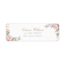 Elegant Blush Pink Peony Rose Party Return Address ラベル
