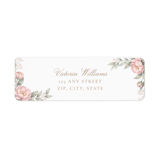 Elegant Blush Pink Peony Rose Party Return Address ラベル (正面)