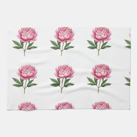 Elegant Blush Pink Peony Watercolor Floral Pattern キッチンタオル (横)