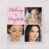 Elegant Blush Pink Purple Script 3 Photo Makeup スクエア名刺 (正面)