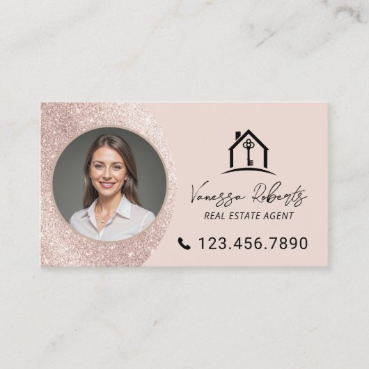 Elegant Blush Pink Real Estate Agent Photo 名刺 (正面)