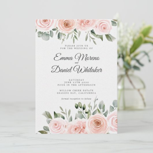 Elegant Blush Pink Rose and Sage Green Wedding 招待状 (スタンド正面)