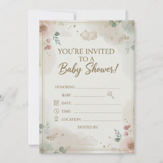 Elegant Blush Pink Rose Floral Wreath Baby Shower  セーブザデート