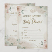 Elegant Blush Pink Rose Floral Wreath Baby Shower  セーブザデート (正面/裏面)