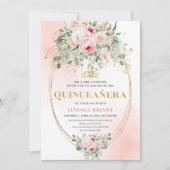 Elegant Blush Pink Rose Gold Quinceañera Invite 招待状 (正面)