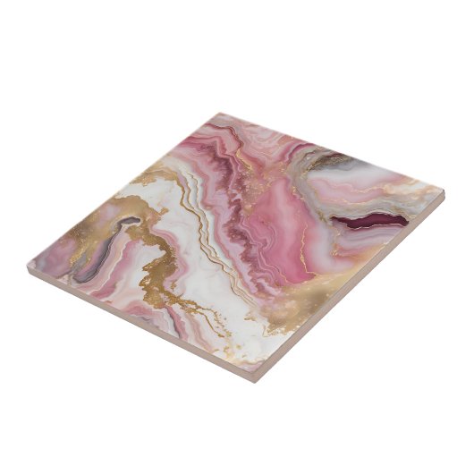 Elegant Blush Pink Rose Gold & White Agate Marble タイル (側面)