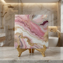 Elegant Blush Pink Rose Gold & White Agate Marble タイル