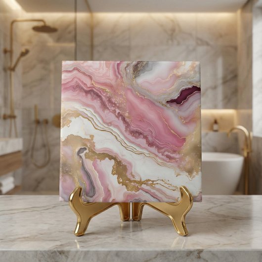 Elegant Blush Pink Rose Gold & White Agate Marble タイル