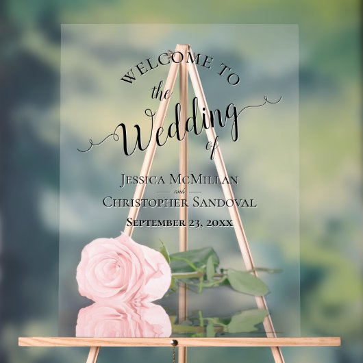 Elegant Blush Pink Rose Romantic Wedding Welcome アクリルサイン (ニュートラル)