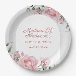 Elegant Blush Pink Roses Bridal Shower ペーパープレート