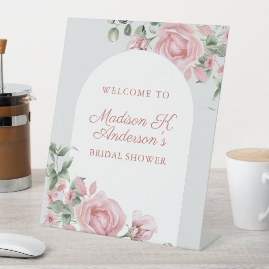 Elegant Blush Pink Roses Bridal Shower 台座サイン (インサイチュ)