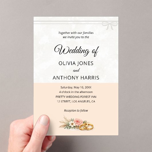 Elegant Blush Pink Rustic Floral Romantic Wedding  アクリル招待状 (インサイチュ (ポータブル))