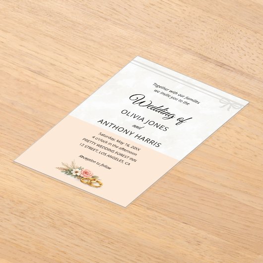 Elegant Blush Pink Rustic Floral Romantic Wedding  アクリル招待状 (レイダウン)