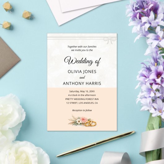 Elegant Blush Pink Rustic Floral Romantic Wedding  アクリル招待状 (インサイチュ (ウェディング))