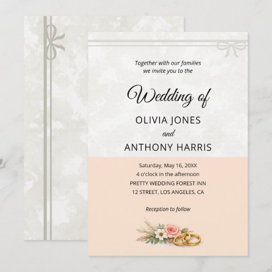 Elegant Blush Pink Rustic Floral Romantic Wedding  招待状 (正面/裏面)