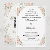 Elegant Blush Pink & Sage Green Floral Wedding 招待状 (正面/裏面)