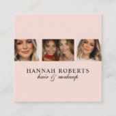 Elegant Blush Pink Script 3 Photo Hair Makeup スクエア名刺 (正面)