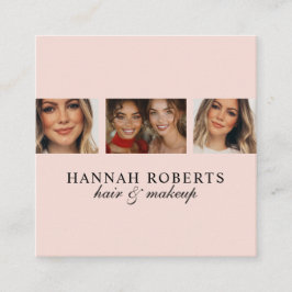 Elegant Blush Pink Script 3 Photo Hair Makeup スクエア名刺