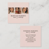 Elegant Blush Pink Script 3 Photo Hair Makeup スクエア名刺 (正面/裏面)