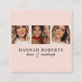 Elegant Blush Pink Script 3 Photo Hair Makeup スクエア名刺