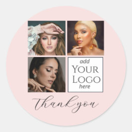 Elegant Blush Pink Script 3 Photo Logo Makeup  ラウンドシール